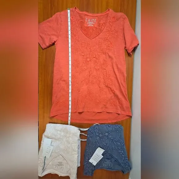 CAITE KYLA SEO "JOAN TEE" SET OF 3 100% COTTON EMBROIDERED sz SMALL NEW COTTAGE - Picture 7 of 8